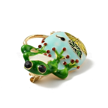 Frog with Lotus Enamel Pin with Rhinestone(JEWB-D011-02KCG)-3