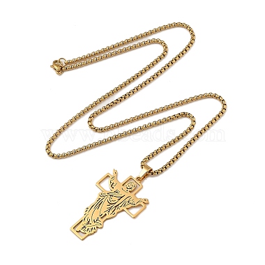 201 Stainless Steel Religion Pendant Box Chain Necklaces for Women(NJEW-U018-02G-04)-2