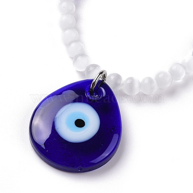 Lampwork Teardrop  with Evil Eye Pendant Necklaces(NJEW-JN03486)-2