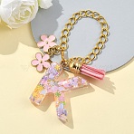 Flower Alloy Enamel & Resin Letter Cup Charms, with Alloy Lobster Claw Clasps and Chain, Letter K, 185mm(HJEW-YW00073-11)