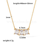 304 Stainless Steel Pave Clear Cubic Zirconia Geometric Pendant Necklaces for Women, Real 18K Gold Plated, Rectangle, 16.14 inch(41cm), pendant: 8.7x4.5mm(WG70AF8-02)