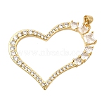 Brass Micro Pave Clear Cubic Zirconia Pendants, Heart Charms, Long-Lasting Plated, Rack Plating, with Enamel, Lead Free & Cadmium Free, Real 18K Gold Plated, 32x43.5x4mm, Hole: 4x3.5mm(KK-H267-043B-G)