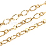 304 Stainless Steel Textured Oval Link Chains, Soldered, Ion Plating(IP), with Spool, Golden, 7.5x5x0.8mm(CHS-P028-11G)