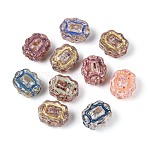 Picasso Baking Paint and Golden Metal Enlaced Glass Beads, Rectangle, Mixed Color, 12~12.5x10.5x7mm, Hole: 1~1.2mm(DGLA-T004-48M)
