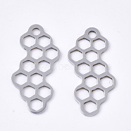 201 Stainless Steel Filigree Joiners, Laser Cut Links, Geometric Honeycomb Shape, Stainless Steel Color, 26x12x1mm(STAS-N091-29P)