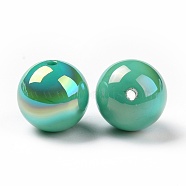 ABS Plastic Beads, AB Color Plated, Round, Medium Aquamarine, 16x15mm, Hole: 2mm(FIND-A013-01A)