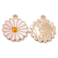 Alloy Enamel Pendants, Light Gold, Flower Charm, Pink, 21x18x2.2mm, Hole: 1.8mm(ENAM-C008-03B-KCG)