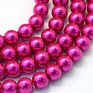 Baking Painted Pearlized Glass Pearl Round Bead Strands, Camellia, 10~11mm, Hole: 1.5mm, about 80~85pcs/strand, 31.4 inch1.5mm(HY-Q003-10mm-17)