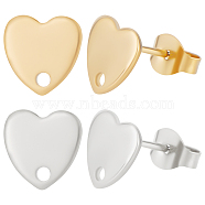 40Pcs 2 Colors 304 Stainless Steel Heart Stud Earring Findings, with Hole & Ear Nut, Golden & Stainless Steel Color, 8x8mm, Hole: 1mm, Pin: 0.8mm, 20Pcs/color(STAS-BBC0002-37)