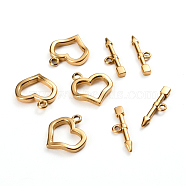 Ion Plating(IP) 304 Stainless Steel Toggle Clasps, Heart & Arrow, Golden, Ring: 20x18x3mm, Hole: 2mm, Bar: 23.5x6.5x2.5mm, Hole: 1.8mm(X-STAS-D142-02A-G)