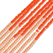 2 Colors Transparent Glass Beads Strands, Segmented Multi-color Beads, Faceted, Round, Orange Red, 2mm, Hole: 0.5~0.6mm, about 184~211pcs/strand, 15.28~15.75 inch(38.8~40cm)(GLAA-G093-01F)