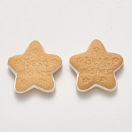 Resin Decoden Cabochons, Imitation Food Biscuits, Star with Word Best Wishes, Wheat, 23x24x6mm(CRES-N022-03)