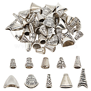 50Pcs 10 Style Tibetan Style Alloy Bead Cone & Caps, Antique Silver, 12~24x11~20x6~12mm, Hole: 1~10mm, 5pcs/style(FIND-NB0003-16)