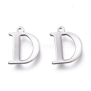 304 Stainless Steel Charms, Laser Cut, Alphabet, Stainless Steel Color, Letter.D, 12x9.5x0.8mm, Hole: 1mm(STAS-H112-D-P)