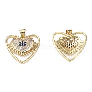 Brass Micro Pave Cubic Zirconia Pendants, with Brass Snap on Bails, Nickel Free, Real 18K Gold Plated, Heart, Dark Blue, 22x22x4mm, Hole: 3x4mm(ZIRC-N039-233)
