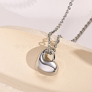 Openable 316L Surgical Stainless Steel Memorial Urn Ashes Pendants, Heart, Stainless Steel Color, 15.2x13mm(BOTT-PW0002-012A-P)