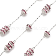 Handmade Glass Beads & Rhinestone Chains, for Necklaces Bracelets Making, with 304 Stainless Steel Chains, Soldered, with Spool, Pale Violet Red, Link: 2.5x0.8x0.3mm, about 16.40 Feet(5m)/Roll(CHS-L028-01P-01)