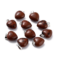 Natural Mahogany Obsidian Pendants, with Platinum Brass Loops, Heart, 18~19x15~15.5x6~8mm, Hole: 6x2.5~3mm(G-I311-A24)