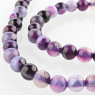 Natural Striped Agate/Banded Agate Round Bead Strands, Dyed, Blue Violet, 6mm, Hole: 1mm, about 63pcs/strand, 15.35 inch(G-E232-10)