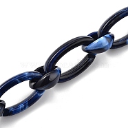 Handmade Acrylic Cable Chains, Flat Oval, Dark Blue, Links: 35x19.5x6mm and 20x18x8.5mm, 39.37 inch(1m)/strand(X-AJEW-JB00709-01)