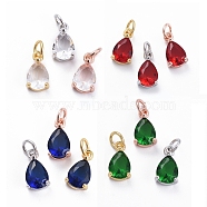 Brass Micro Pave Cubic Zirconia Pendants, with Jump Ring, Teardrop, Mixed Color, 11.5x6.5x4mm, Hole: 3mm(ZIRC-E164-64)