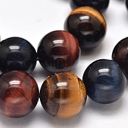 Natural Tiger Eye Beads Strands, with Blue & Red Tiger Eye(Dyed & Heated), Above Grade A, Round, 8mm, hole: 1mm, about 47~48pcs/strand, 15 inch(G-L446-02-8mm)