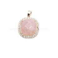 Natural Rose Quartz Faceted Pendants, Platinum Plated Alloy Square Charms, 34x23mm(PW-WG81700-05)