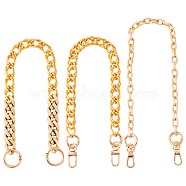 SUPERFINDINGS 3Pcs 3 Style Chain Bag Handles, Wallet Chains, with Zinc Alloy Clasps, for Bag Straps Replacement Accessories, Golden, 40~45.7cm, 1pc/style(AJEW-FH0002-66)