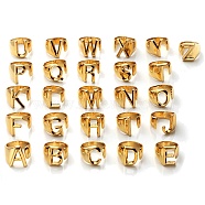 Brass Cuff Rings, Open Rings, Long-Lasting Plated, Alphabet, Real 18K Gold Plated, Letter A~Z, Size 6, 17mm, 26 letters, 1pc/letter, 26pcs/set(RJEW-X0006-07G)
