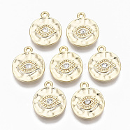 Alloy Pendants, with Crystal Rhinestone, Cadmium Free & Nickel Free & Lead Free, Hammered, Flat Round with Eye, Real 18K Gold Plated, 17x14x3mm, Hole: 1.5mm(PALLOY-S135-002-NR)