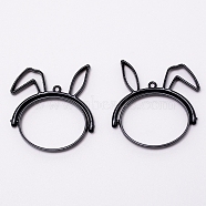 Alloy Open Back Bezel Pendants, Rotatable Pendants, For DIY UV Resin, Epoxy Resin, Pressed Flower Jewelry, Rabbit, Electrophoresis Black, 35x32.5x3.7mm, Hole: 1.4mm(PALLOY-TAC0012-24B-01)