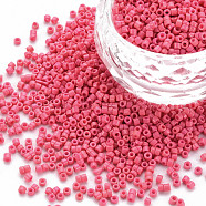 Glass Cylinder Beads, Seed Beads, Baking Paint, Round Hole, Cerise, 1.5~2x1~2mm, Hole: 0.8mm, about 45000pcs/bag, about 1pound/bag(SEED-S047-A-009)