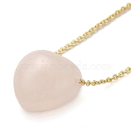 Natural Rose Quartz Heart Pendant Necklace with Golden Alloy Cable Chains, 23.82 inch(60.5cm)(NJEW-G116-01A)