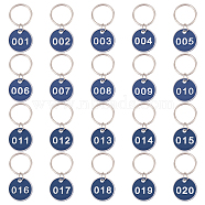 ARRICRAFT Aluminium Alloy Numbered Marking Identification Hang Tags, Luggage Labels, ID Tag, Number Markers, with Iron Key Ring, Flat Round with Number 001~020, Blue, 62mm, 20pcs/box(AJEW-AR0001-45)