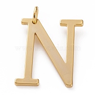 Golden Brass Pendants, Long-Lasting Plated, Letter, Letter.N, 27x22x1.5mm, Hole: 3.5mm(KK-P194-01G-N)