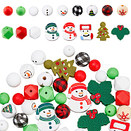 HOBBIESAY 43Pcs 17 Style Christmas Theme Silicone Beads and Wooden Beads, Chewing Beads For Teethers, DIY Nursing Necklaces Making, Mixed Shapes, Mixed Color, 12~30x12~31.5x7
~14mm, Hole: 2~4mm(SIL-HY0001-24)
