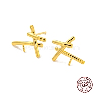 925 Sterling Silver Stud Earring Findings, for Half Drilled Beads, with S925 Stamp, Real 18K Gold Plated, 10.5x14mm, Pin: 10.5x0.7mm and 0.6mm(STER-Q192-14G)