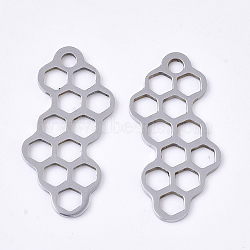 201 Stainless Steel Filigree Joiners, Laser Cut Links, Geometric Honeycomb Shape, Stainless Steel Color, 26x12x1mm(STAS-N091-29P)