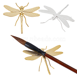 2Pcs 2 Colors Alloy Display Decoration, 3D Dragonfly, for Chinese Calligraphy Brush Pen Stand, Kungfu Tea Pet, Platinum, 82x90x35mm, 1pc/color(OFST-CA0001-01)