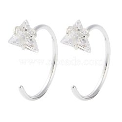 999 Fine Silver Micro Pave Clear Cubic Zirconia Pull Through Earrings, Silver, Triangle, 12.5x4.5mm(EJEW-P296-28D-S)