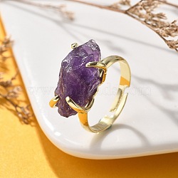 Natural Amethyst Finger Rings, Golden Tone Brass Finger Rings, Rack Plating, US Size 8 1/2(18.5mm)(RJEW-B122-01G-02)