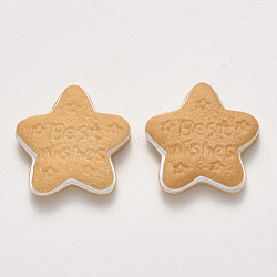 Resin Decoden Cabochons, Imitation Food Biscuits, Star with Word Best Wishes, Wheat, 23x24x6mm(CRES-N022-03)
