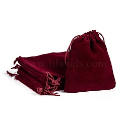 Rectangle Velvet Pouches, Gift Bags, Dark Red, 12x10cm(X-TP-R002-10x12-02)