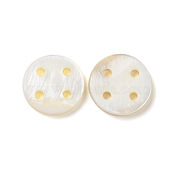 Freshwater Shell Button, 4-Hole, Flat Round, Seashell Color, 12x2mm, Hole: 1.5mm(SHEL-H001-10)