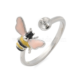 Bees Brass Enamel Cuff Ring Settings, for Half Drilled Beads, Rack Plating, Long-Lasting Plated, Lead Free & Cadmium Free, Platinum, Inner Diameter: 17mm, Pin: 3x0.8mm(KK-K297-04P)