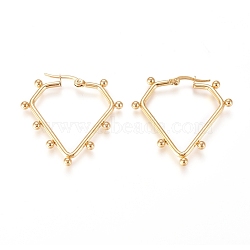 304 Stainless Steel Hoop Earrings, Hypoallergenic Earrings, with Round Beads, Diamond Shape, Golden, 35x36x3mm, Pin: 0.5x0.9mm(EJEW-E258-05G)