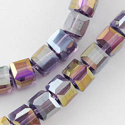 Electroplate Glass Beads Strands, AB Color Plated, Faceted, Cube, Coconut Brown, 6x6x6mm, Hole: 1mm, about 100pcs/strand, 22 inch(EGLA-R030-6x6mm-09)