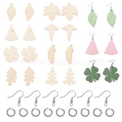 DIY Dangle Earring Making, with Leaf Undyed Wood Big Pendants, 304 Stainless Steel Jump Rings and Brass Earring Hooks, Platinum & Stainless Steel Color, 57x22.8x1.5mm, Hole: 2mm(DIY-TA0002-58P)