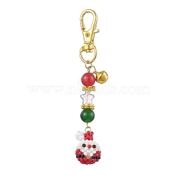 Christmas Santa Claus Handmade Glass Seed Beads Pendant Decorations, Round Natural & Dyed Malaysia Jade & Swivel Lobster Clasp Charms for Bag Ornaments, 87mm(HJEW-MZ00068-01)