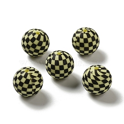 Opaque Silicone Beads, Round with Tartan, Light Goldenrod Yellow, 15x14.5mm, Hole: 2.3mm(SIL-D010-01C)